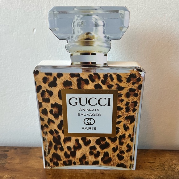None Other - Luxury Perfume Bottle Home Decor With Cheetah Print Design Wooden Decoration NWT